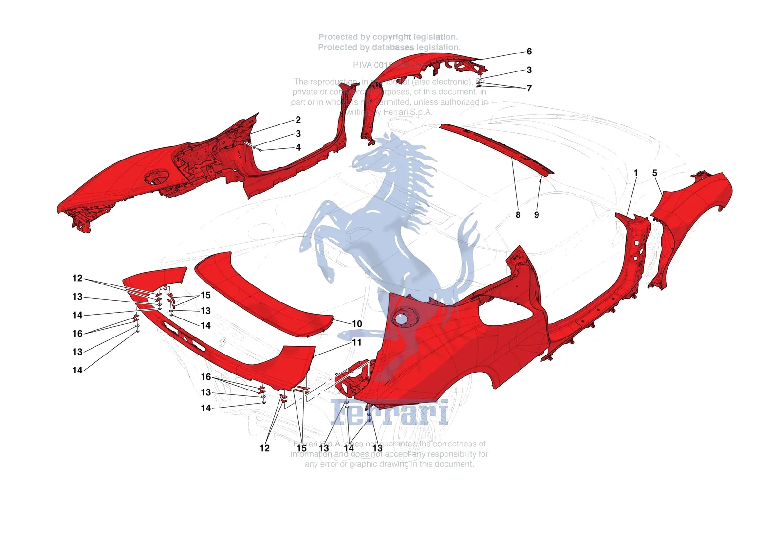 Ferrari SF90 Spider [VEHICLE TRIM] - E.02 - LATERAL OUTER BODYSHELL exploded diagram