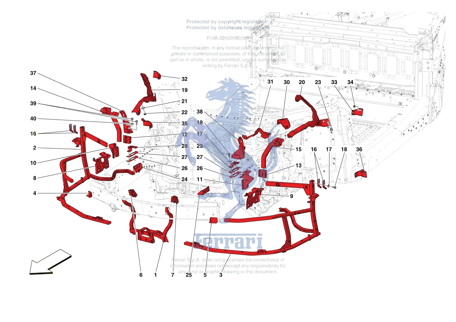 Ferrari SF90 Spider [VEHICLE TRIM] - E.05 - FRONT SUBSTRUCTURE exploded diagram