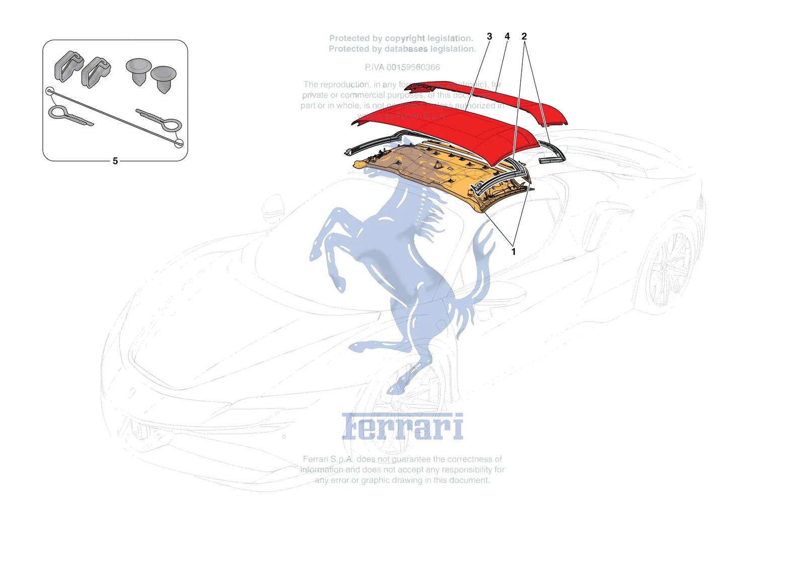 Ferrari SF90 Spider [VEHICLE TRIM] - E.13.01 - ROOF - TRIM exploded diagram