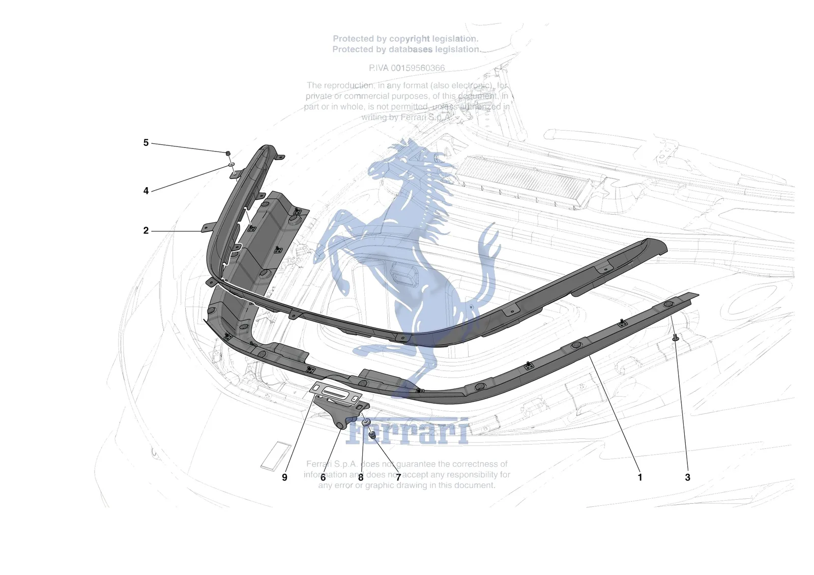Ferrari SF90 Spider [VEHICLE TRIM] - E.33 - FRONT LID TRIM exploded diagram