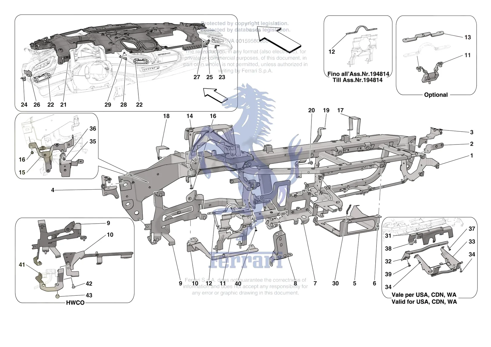 Ferrari SF90 Spider [VEHICLE TRIM] - E.47.01 - DASHBOARD - SUBSTRUCTURE -Not for RHD- exploded diagram