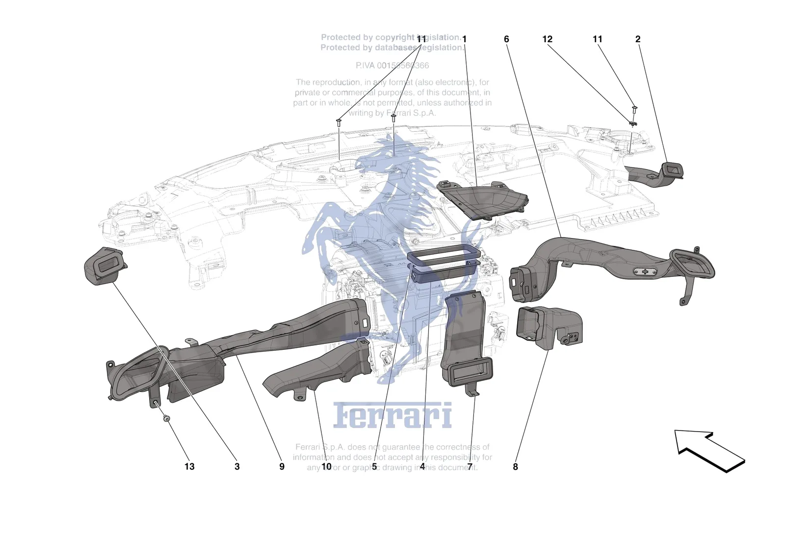 Ferrari SF90 Spider [VEHICLE TRIM] - E.47.05 - DASHBOARD - DUCTS -Not for RHD- exploded diagram