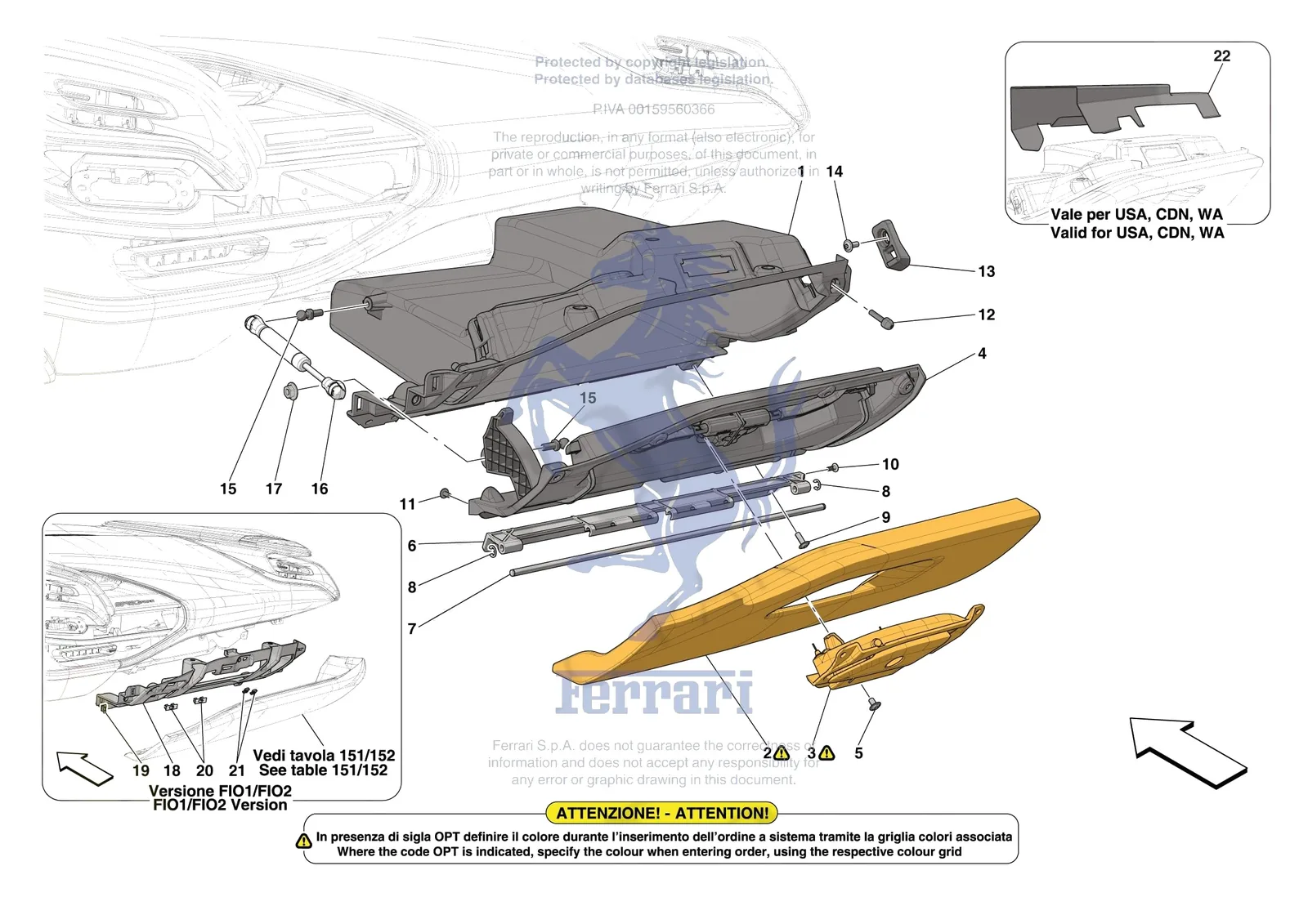 Ferrari SF90 Spider [VEHICLE TRIM] - E.47.07 - DASHBOARD - GLOVE COMPARTMENT exploded diagram