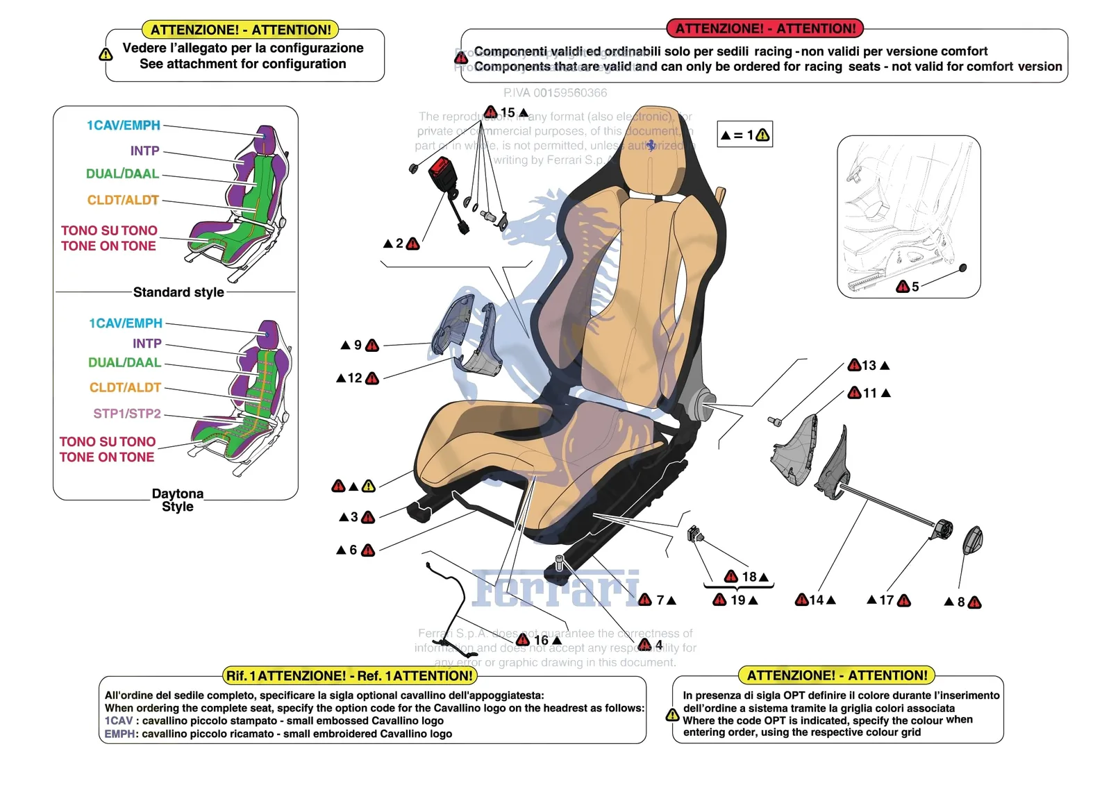 Ferrari SF90 Spider [VEHICLE TRIM] - E.51.03 - FRONT SEATS - RACING SEAT exploded diagram