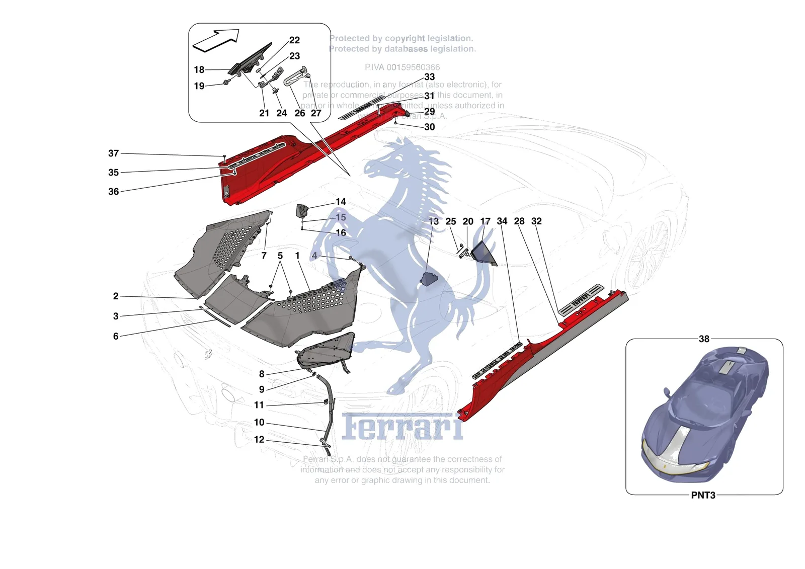 Ferrari SF90 Spider [VEHICLE TRIM] - E.59 - EXTERNAL LATERAL TRIM exploded diagram