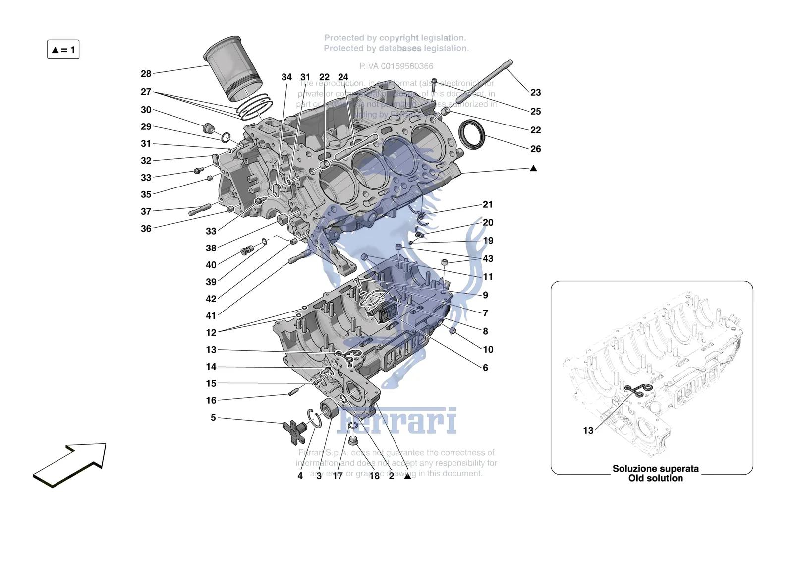 Ferrari SF90 Stradale [ENGINE] - B.01 - CRANKCASE exploded diagram