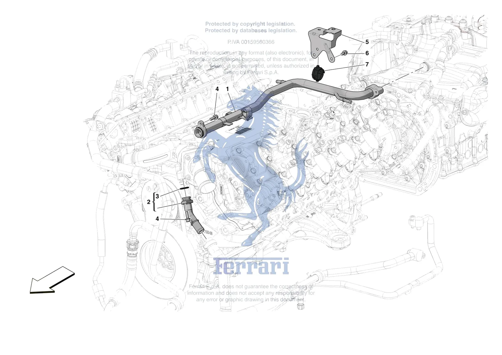 Ferrari SF90 Stradale [ENGINE] - B.25 - ENGINE COOLING SYSTEM PIPES exploded diagram