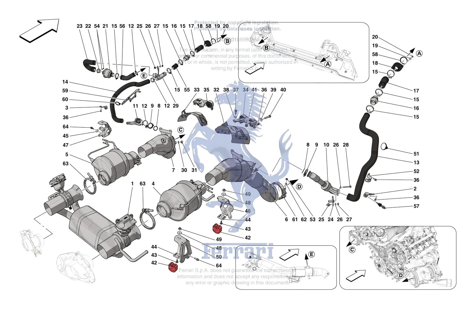 Ferrari SF90 Stradale [MECHANICAL SYSTEM] - D.08.01 - EXHAUST SYSTEM - FRONT SECTION exploded diagram