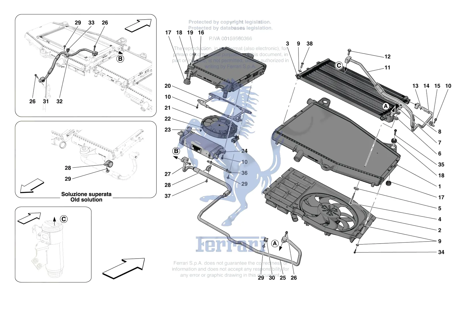 Ferrari SF90 Stradale [MECHANICAL SYSTEM] - D.14 - ENGINE COOLING SYSTEM RADIATORS exploded diagram