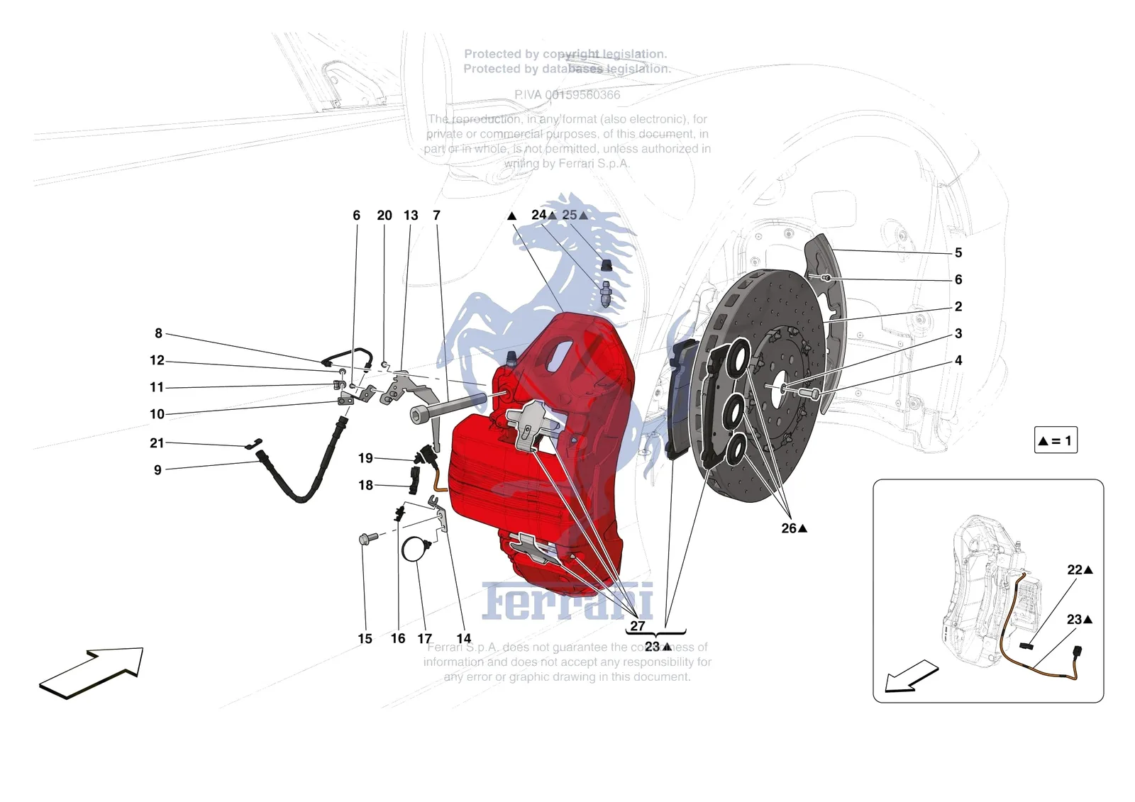 Ferrari SF90 Stradale [MECHANICAL SYSTEM] - D.25.03 - FRONT SUSPENSION - CALIPERS AND DISCS exploded diagram