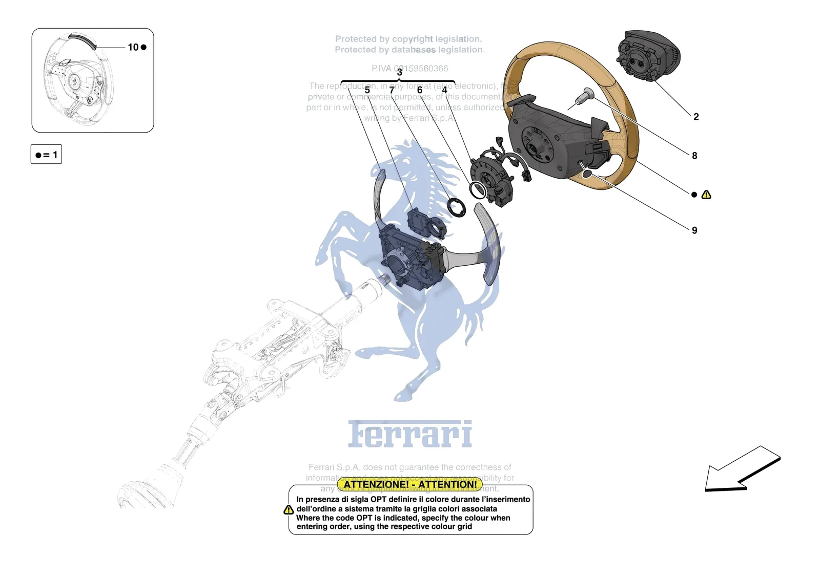 Ferrari SF90 Stradale [MECHANICAL SYSTEM] - D.30.02 - STEERING WHEEL AND STEERING SYSTEM - STEERING WHEEL AND AIRBAG exploded diagram