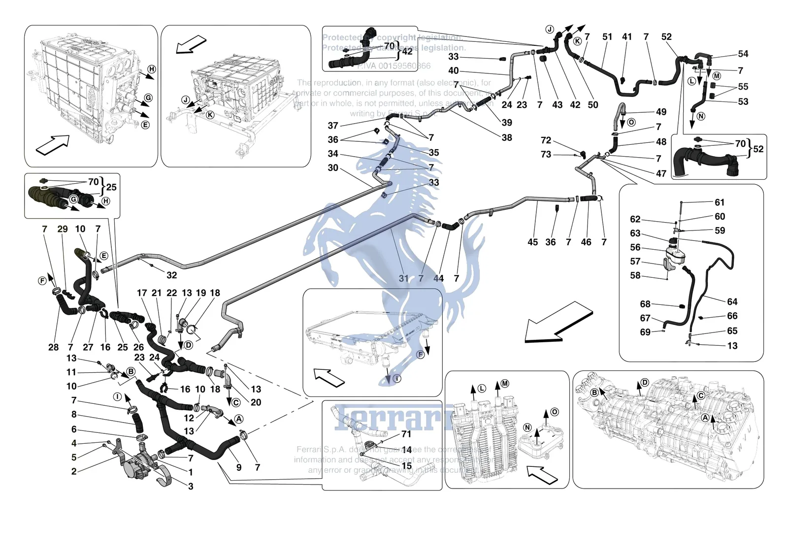 Ferrari SF90 Stradale [MECHANICAL SYSTEM] - D.35 - INVERTER COOLING exploded diagram