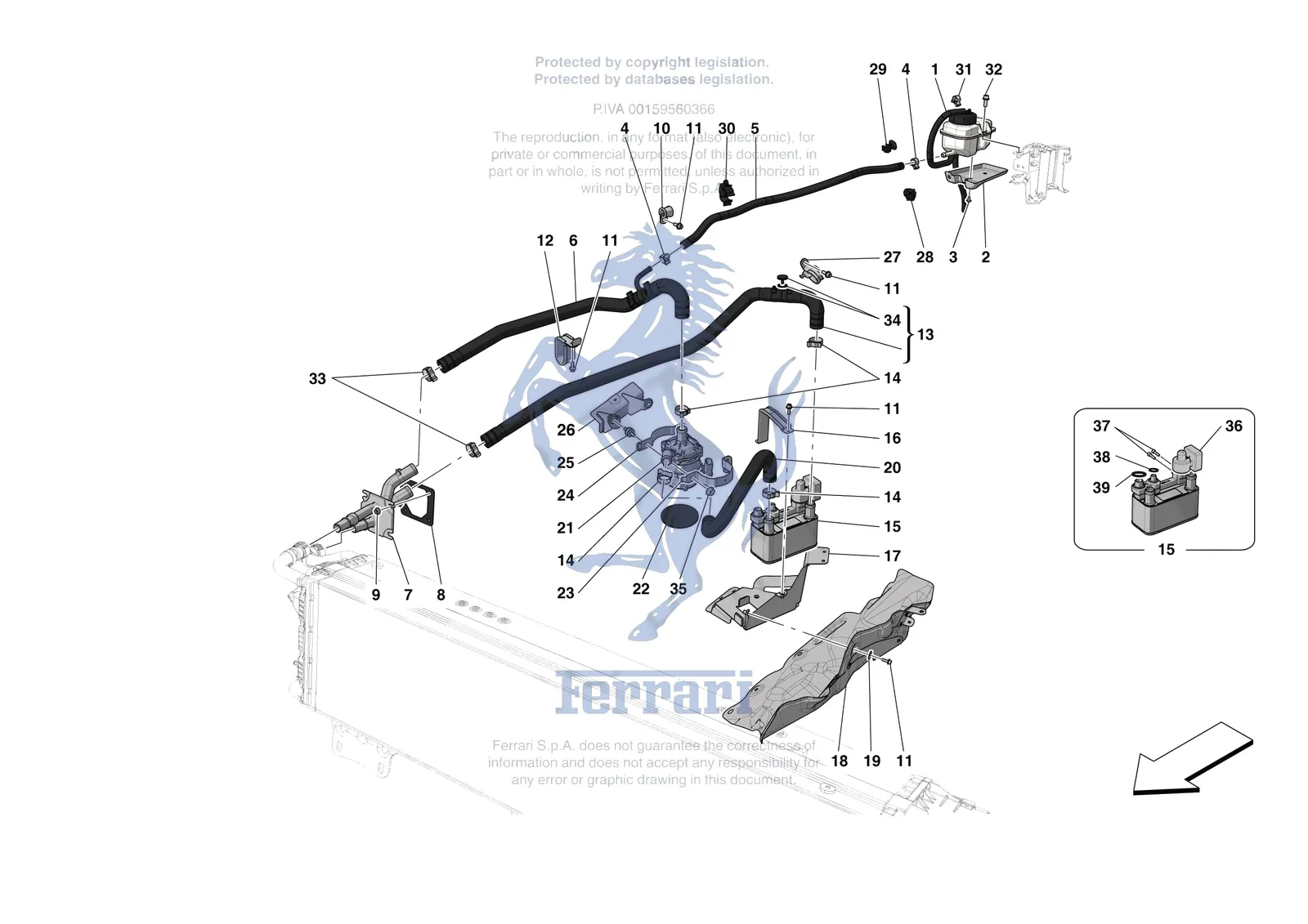 Ferrari SF90 Stradale [MECHANICAL SYSTEM] - D.36 - HV BATTERY COOLING exploded diagram