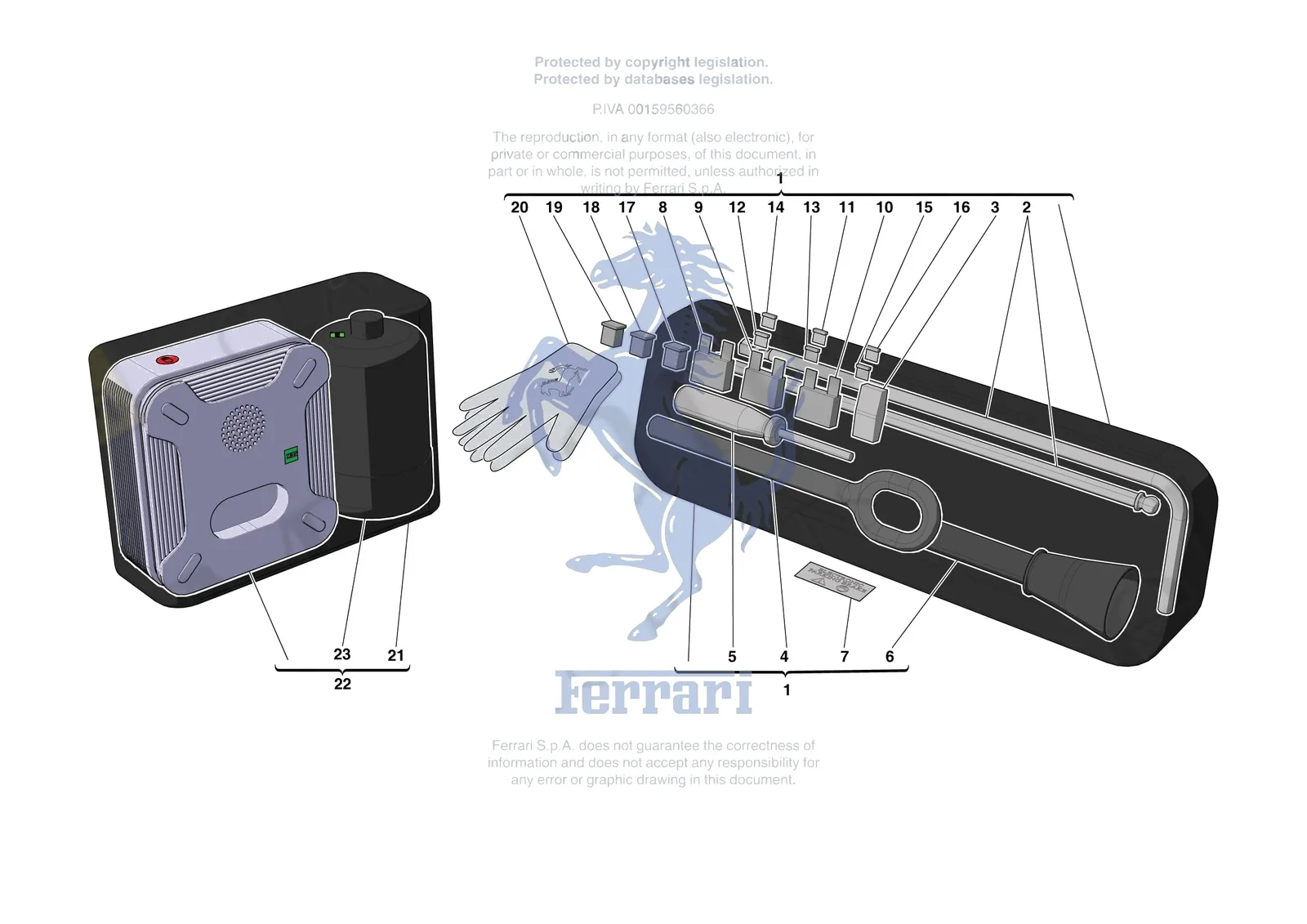 Ferrari SF90 Stradale [MECHANICAL SYSTEM] - D.38 - TOOLS PROVIDED WITH VEHICLE exploded diagram