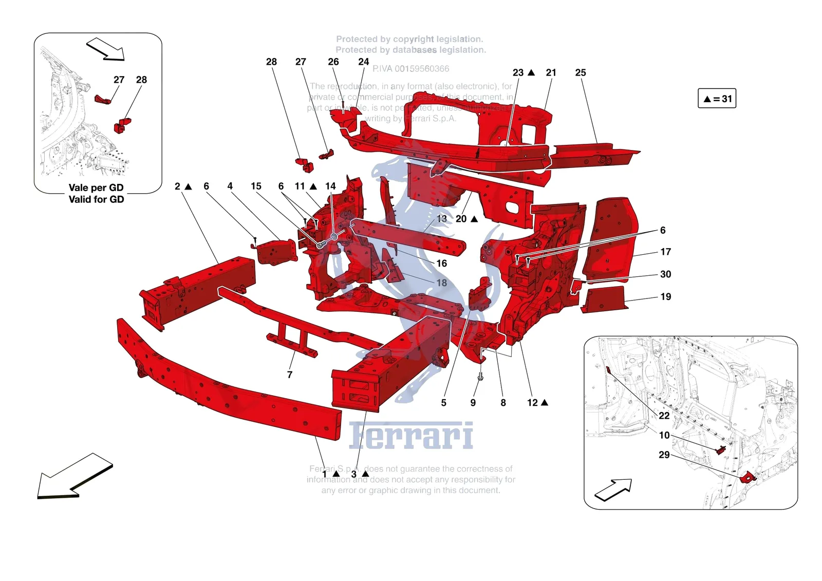 Ferrari SF90 Stradale [VEHICLE TRIM] - E.01.01 - STRUCTURES AND ELEMENTS FRONT OF VEHICLE exploded diagram