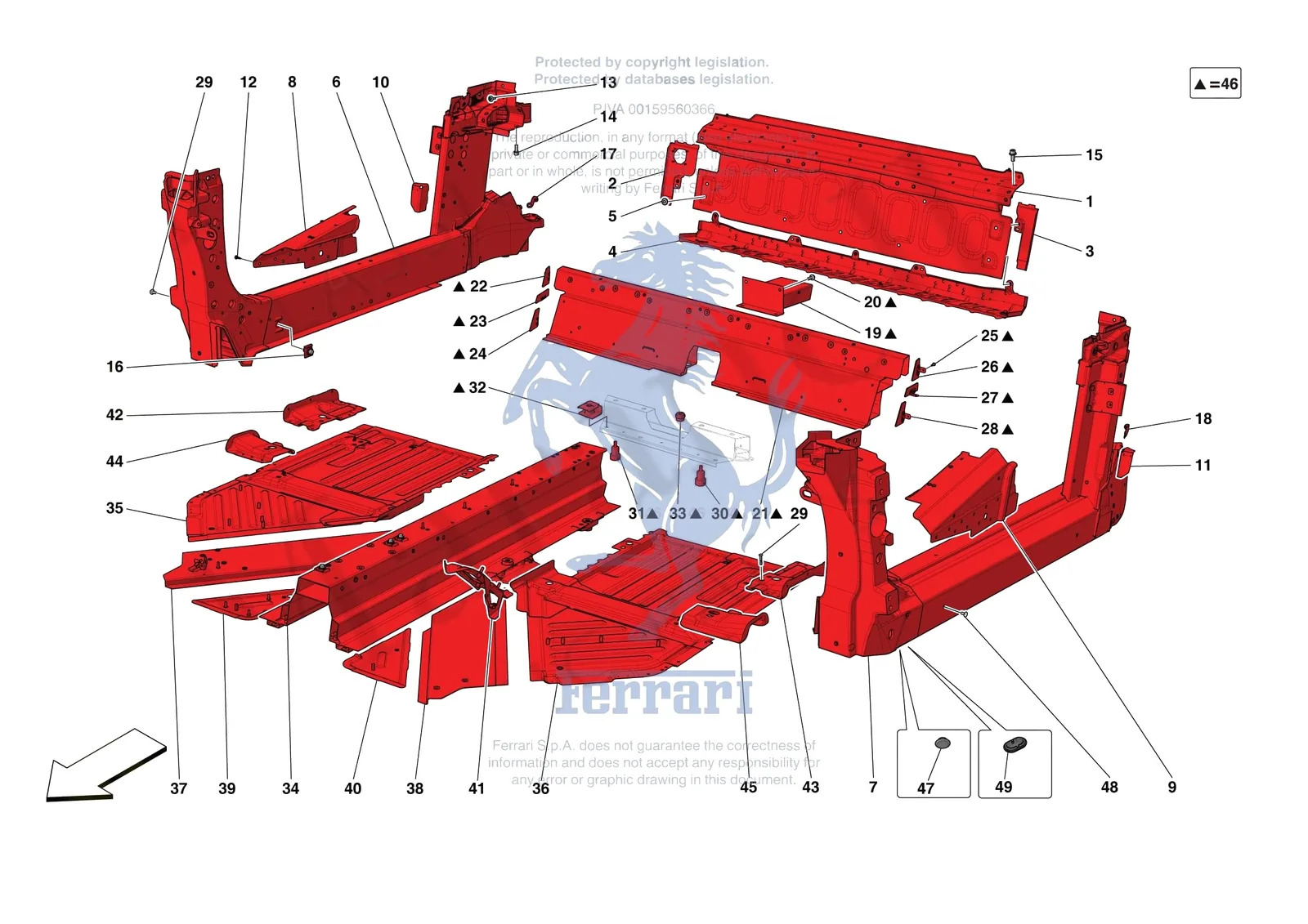 Ferrari SF90 Stradale [VEHICLE TRIM] - E.01.02 - STRUCTURES AND ELEMENTS CENTRE OF VEHICLE exploded diagram