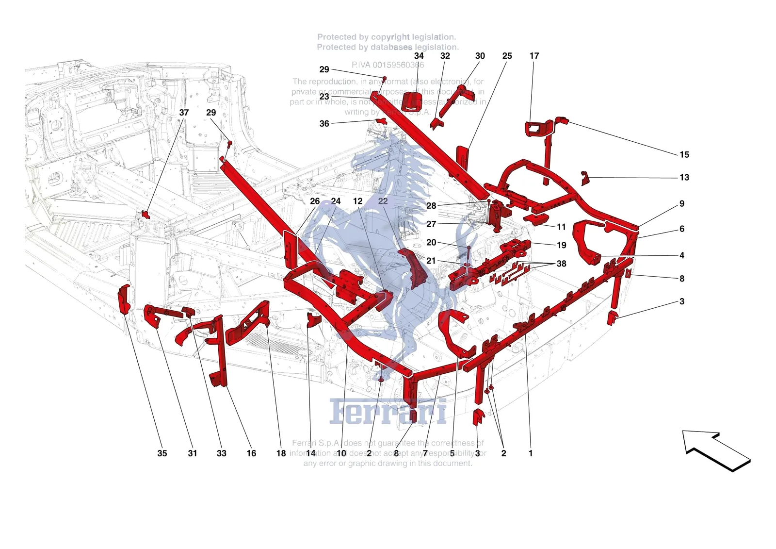Ferrari SF90 Stradale [VEHICLE TRIM] - E.07 - REAR SUBSTRUCTURE exploded diagram