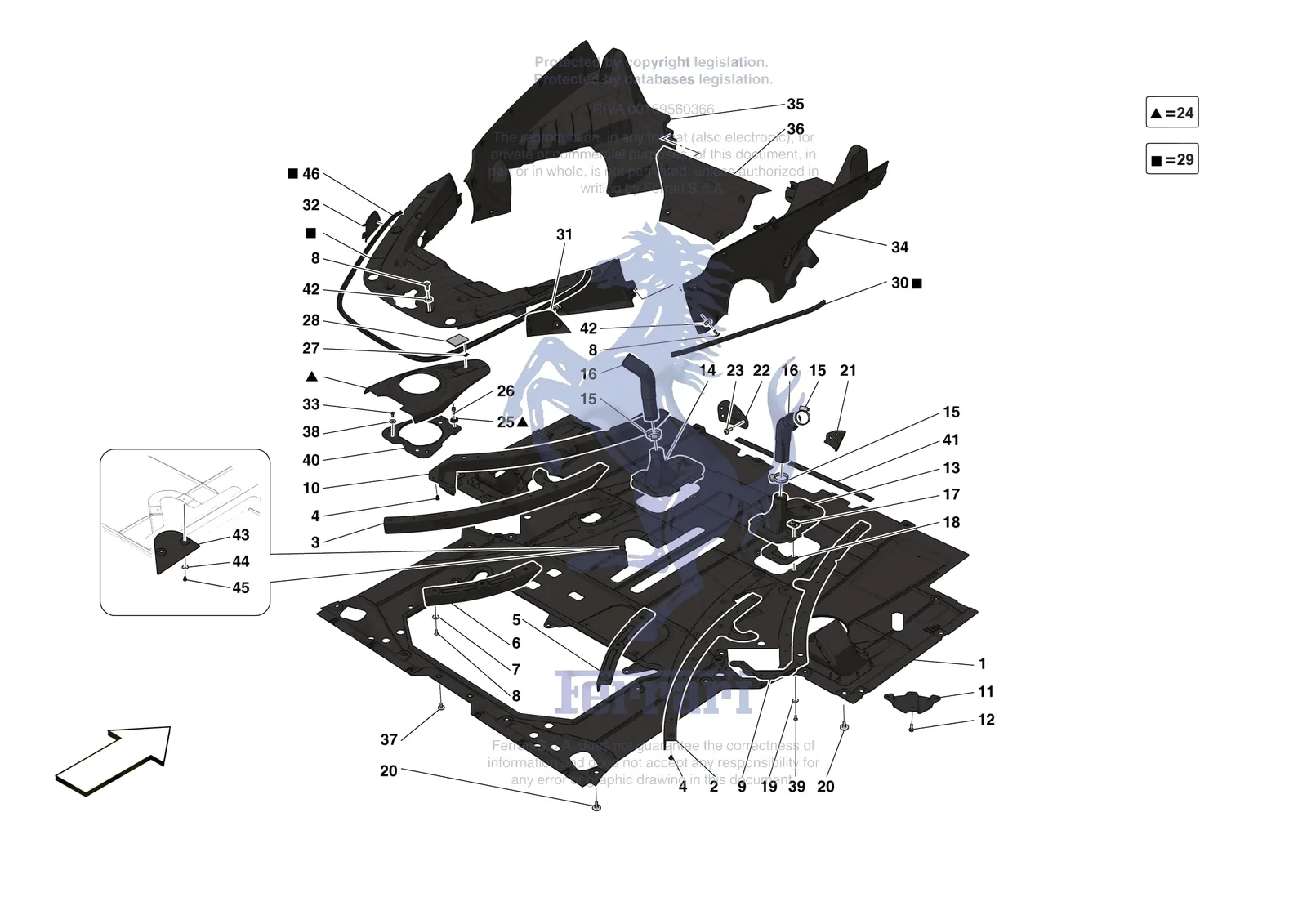 Ferrari SF90 Stradale [VEHICLE TRIM] - E.16 - REAR SHIELDS exploded diagram