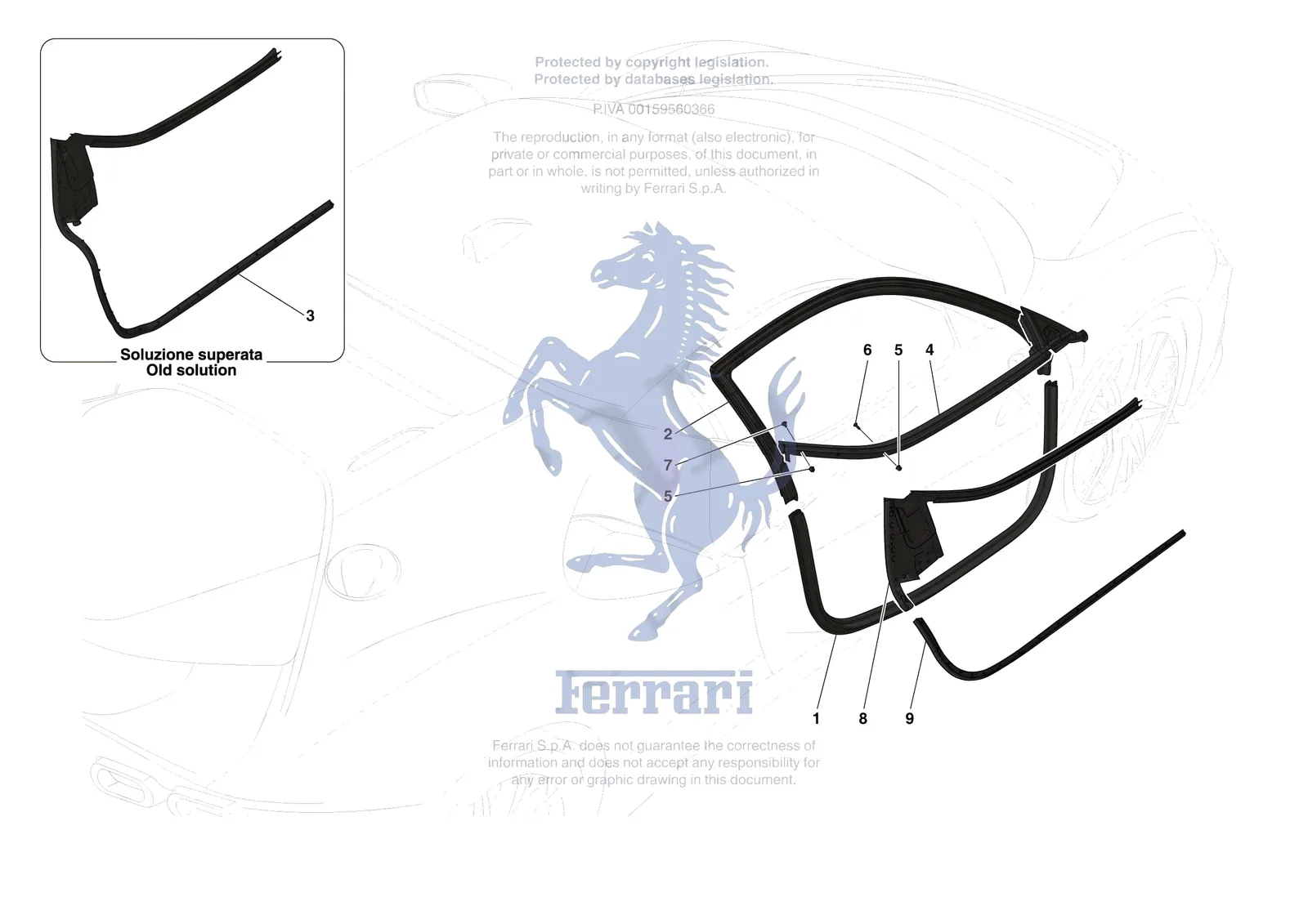 Ferrari SF90 Stradale [VEHICLE TRIM] - E.32 - DOOR SEALS exploded diagram