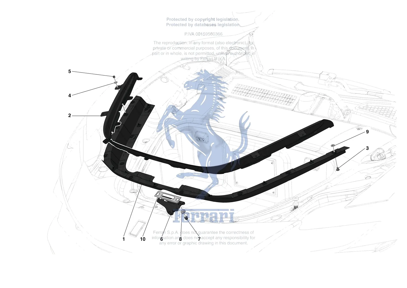 Ferrari SF90 Stradale [VEHICLE TRIM] - E.33 - FRONT LID TRIM exploded diagram