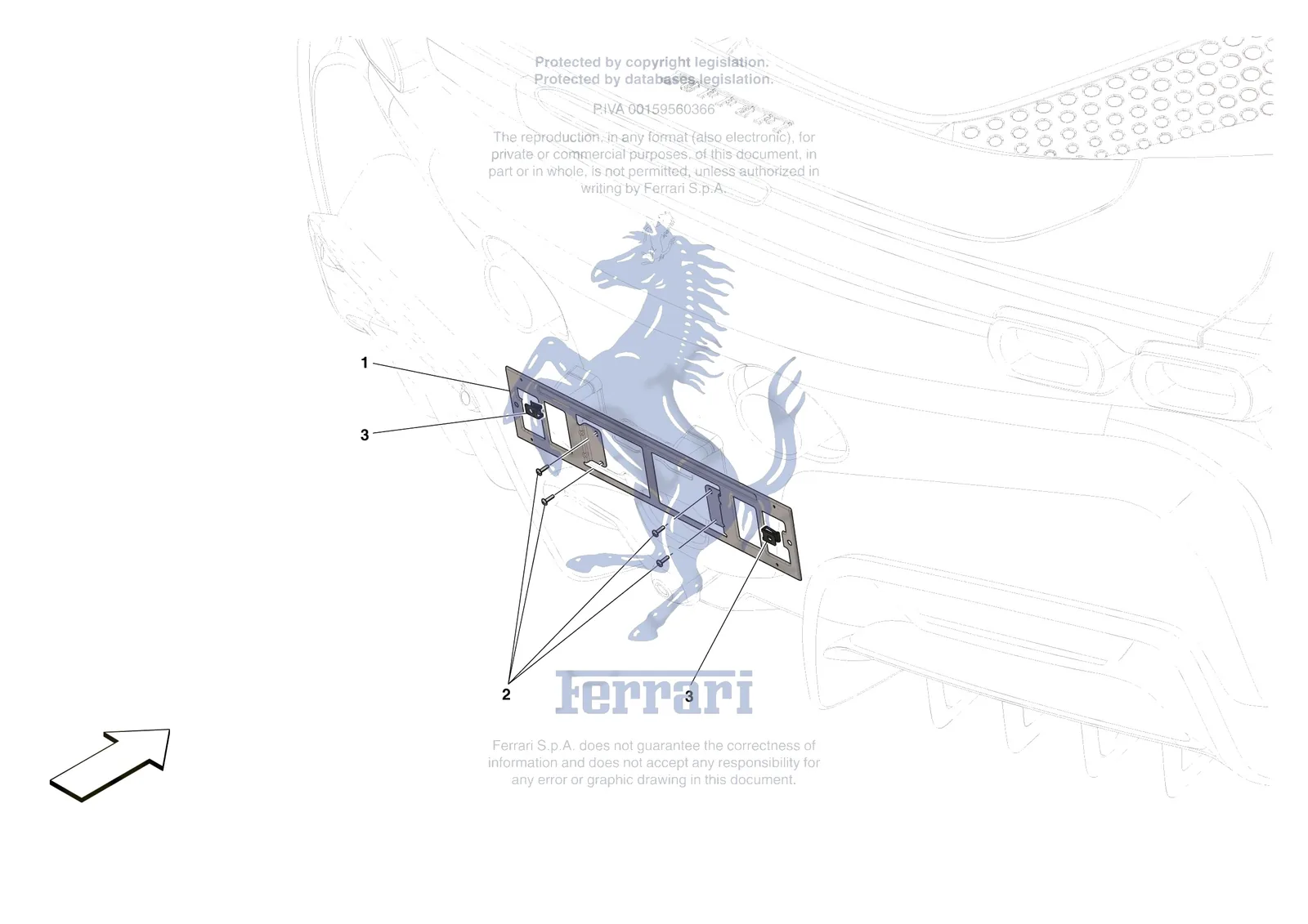 Ferrari SF90 Stradale [VEHICLE TRIM] - E.43 - REAR LICENCE PLATE INSTALLATION exploded diagram