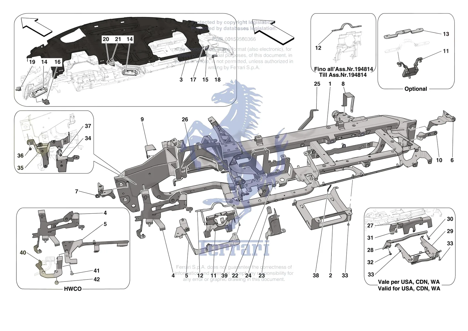 Ferrari SF90 Stradale [VEHICLE TRIM] - E.47.01 - DASHBOARD - SUBSTRUCTURE -Not for RHD- exploded diagram