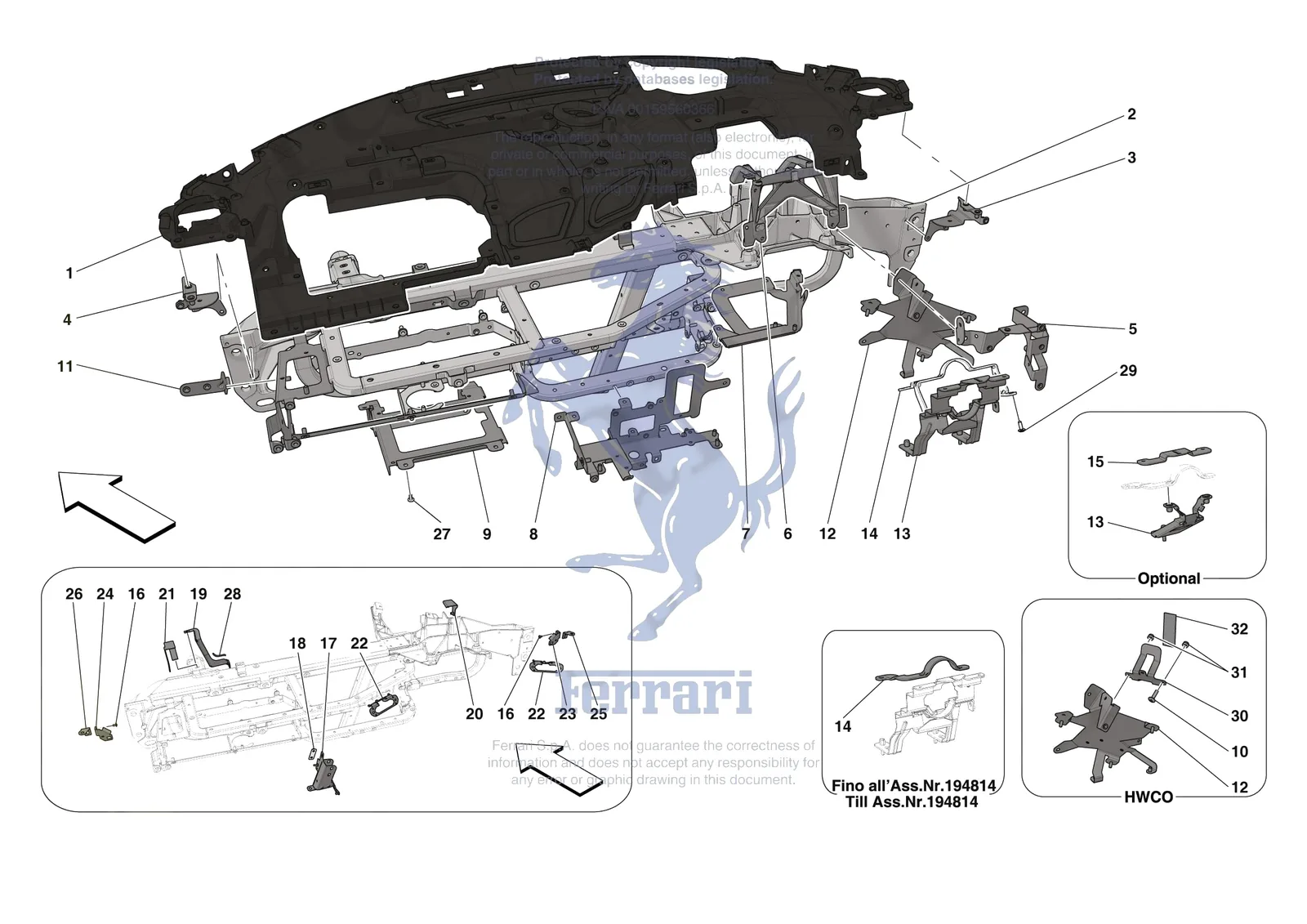 Ferrari SF90 Stradale [VEHICLE TRIM] - E.47.02 - DASHBOARD - SUBSTRUCTURE -Applicable for RHD- exploded diagram