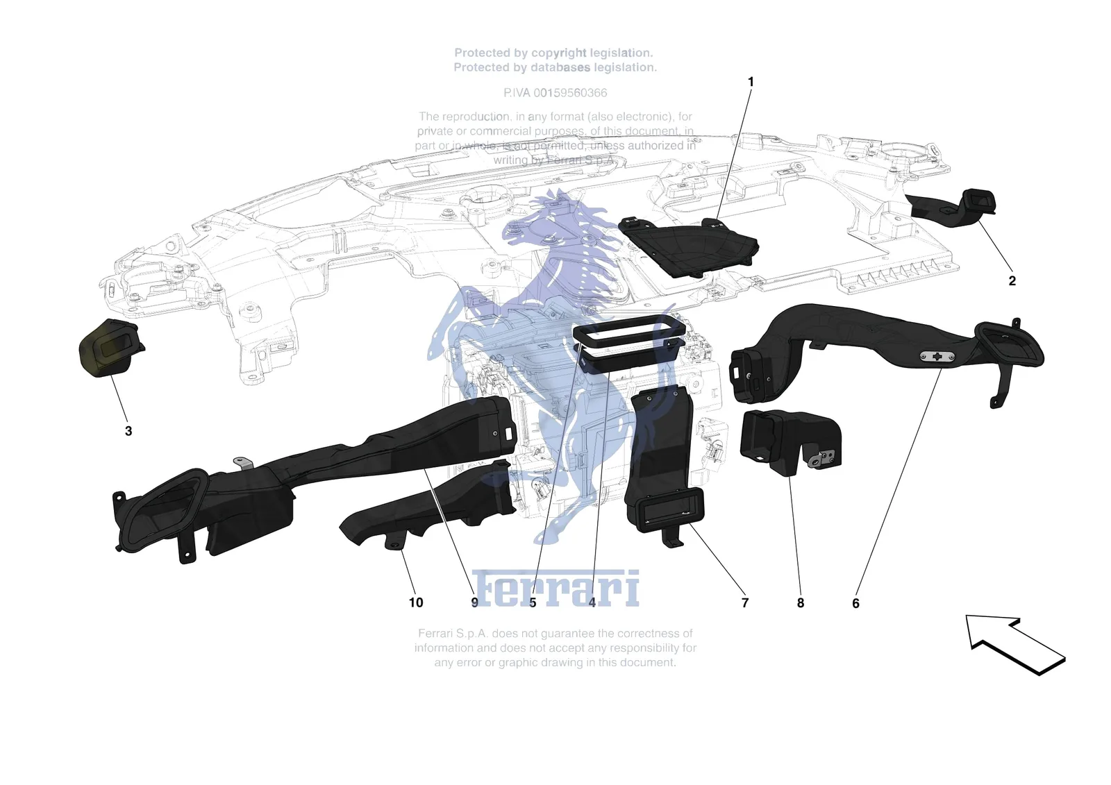 Ferrari SF90 Stradale [VEHICLE TRIM] - E.47.05 - DASHBOARD - DUCTS -Not for RHD- exploded diagram