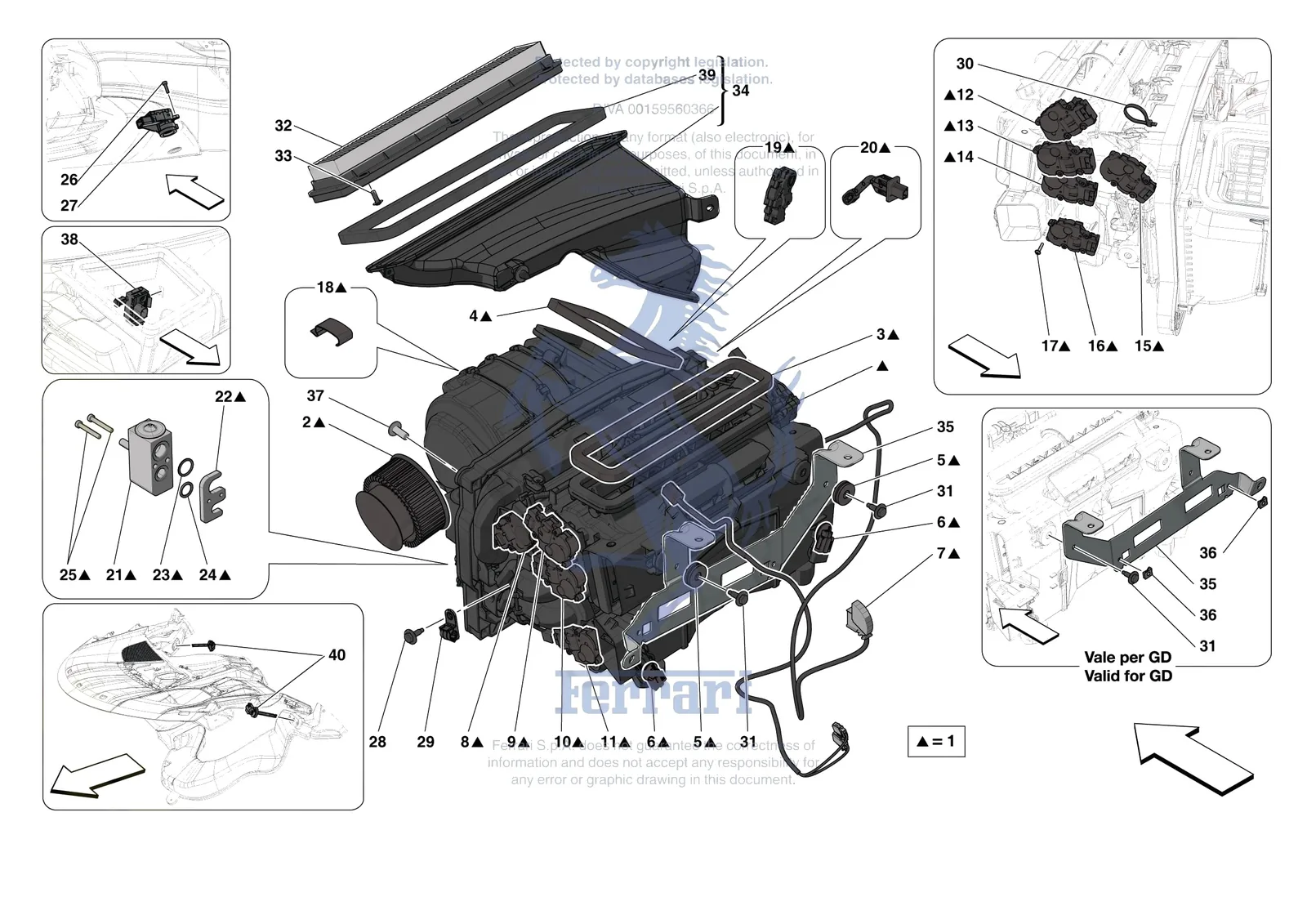 Ferrari SF90 Stradale [VEHICLE TRIM] - E.57.01 - AC SYSTEM - EVAPORATOR exploded diagram
