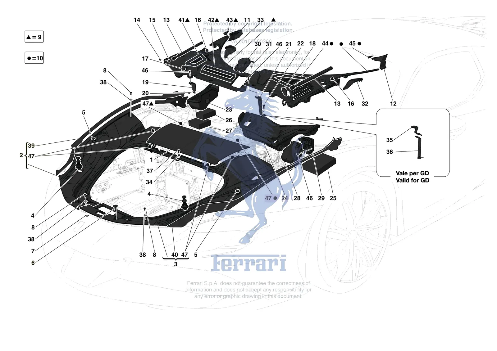 Ferrari SF90 Stradale [VEHICLE TRIM] - E.60 - FRONT SUBSTRUCTURE TRIM exploded diagram