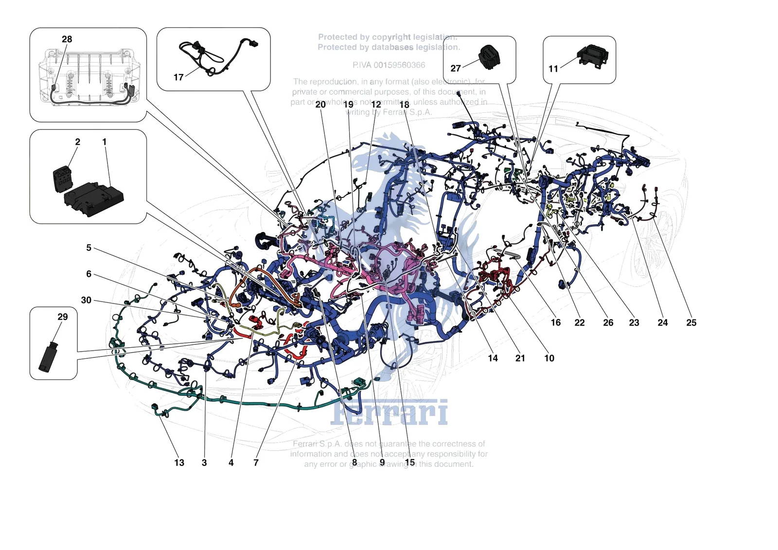 Ferrari SF90 Stradale [ELECTRICAL SYSTEM] - F.07 - LOW VOLTAGE WIRING HARNESSES exploded diagram