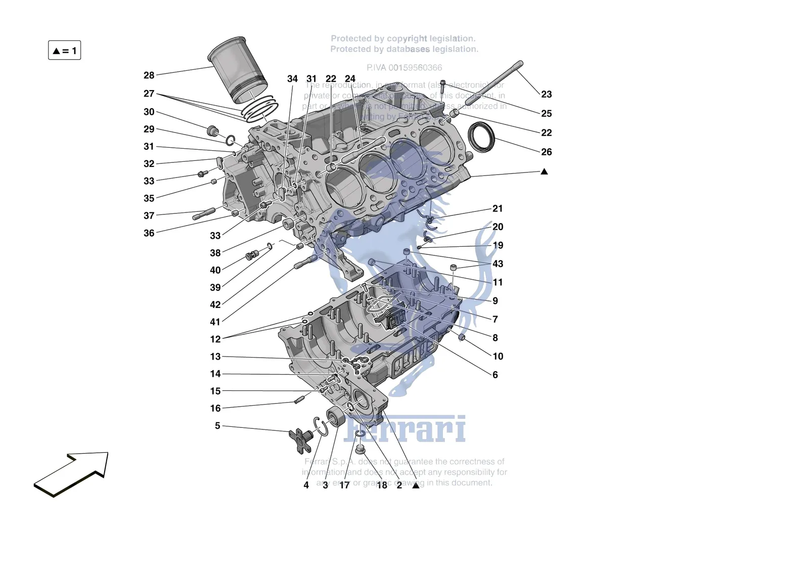 Ferrari SF90 XX Spider [ENGINE] - B.01 - CRANKCASE exploded diagram