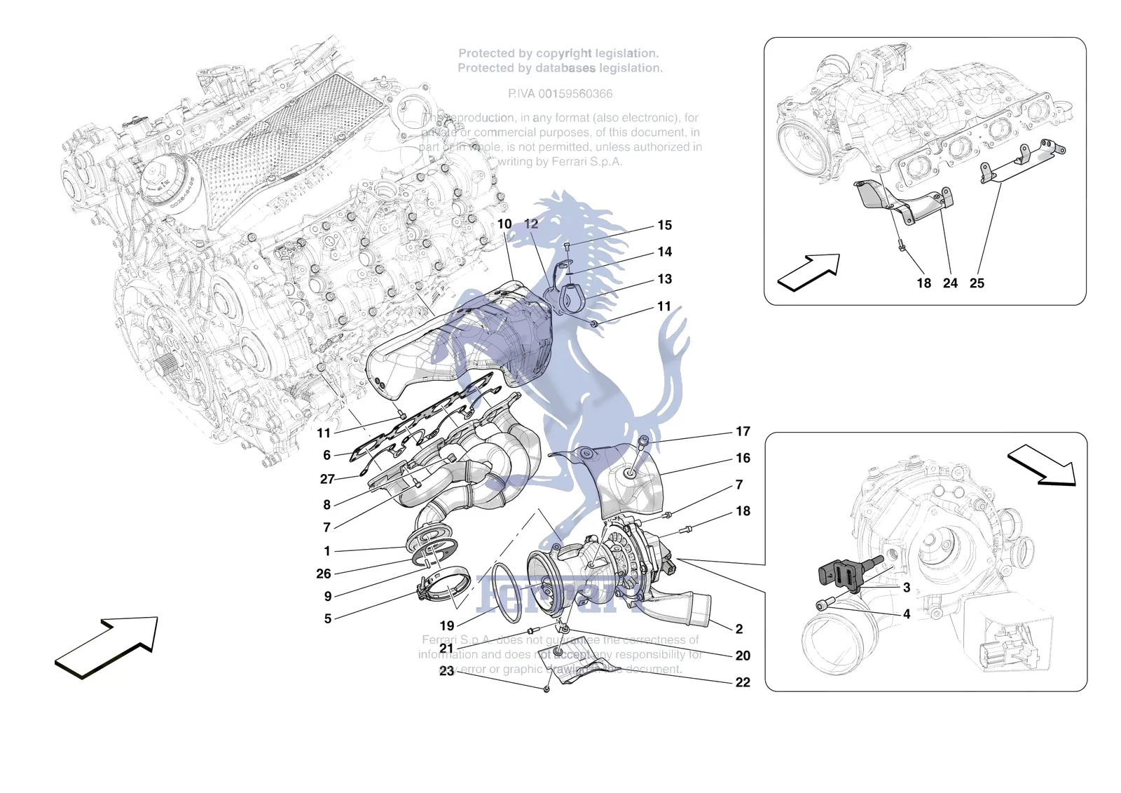 Ferrari SF90 XX Spider [ENGINE] - B.22 - FORCED INDUCTION SYSTEM TURBOCHARGERS AND MOUNTS exploded diagram