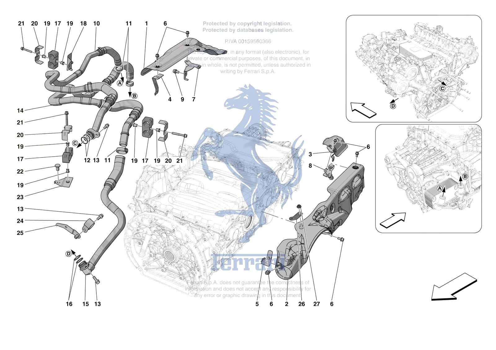 Ferrari SF90 XX Spider [GEARBOX] - C.03.02 - GEARBOX OIL HEAT EXCHANGER AND PIPES - HEAT EXCHANGER AND REAR PIPES exploded diagram