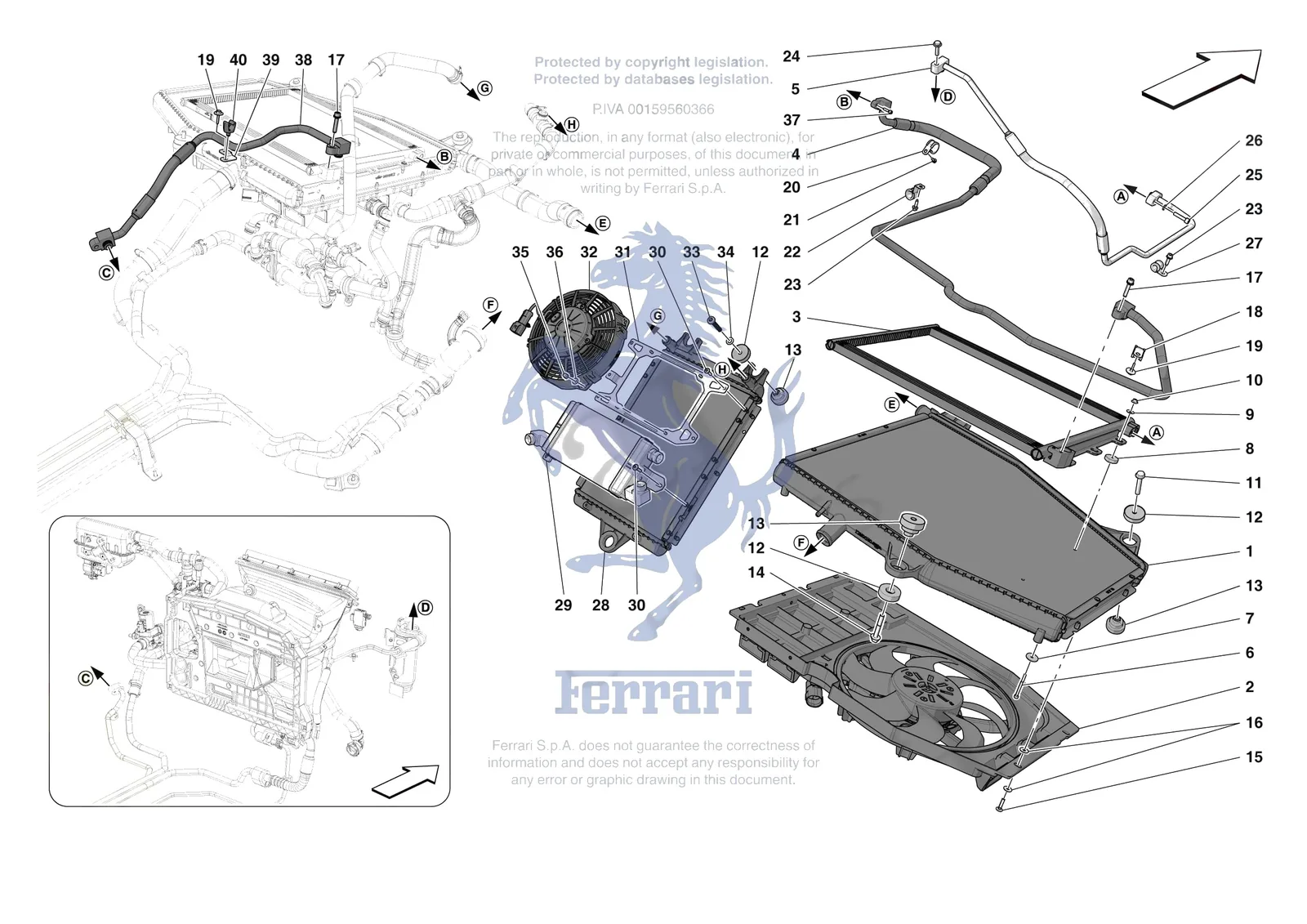 Ferrari SF90 XX Spider [MECHANICAL SYSTEM] - D.14 - ENGINE COOLING SYSTEM RADIATORS exploded diagram