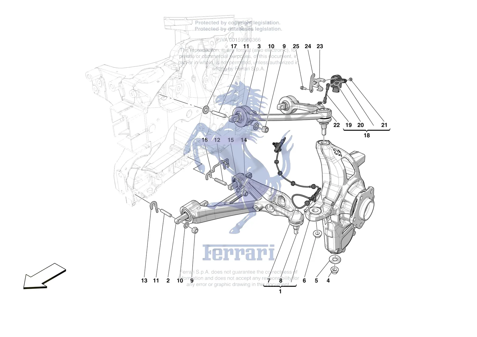 Ferrari SF90 XX Spider [MECHANICAL SYSTEM] - D.25.02 - FRONT SUSPENSION - ARMS exploded diagram