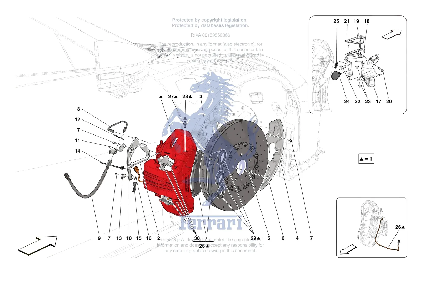 Ferrari SF90 XX Spider [MECHANICAL SYSTEM] - D.25.03 - FRONT SUSPENSION - CALIPERS AND DISCS exploded diagram