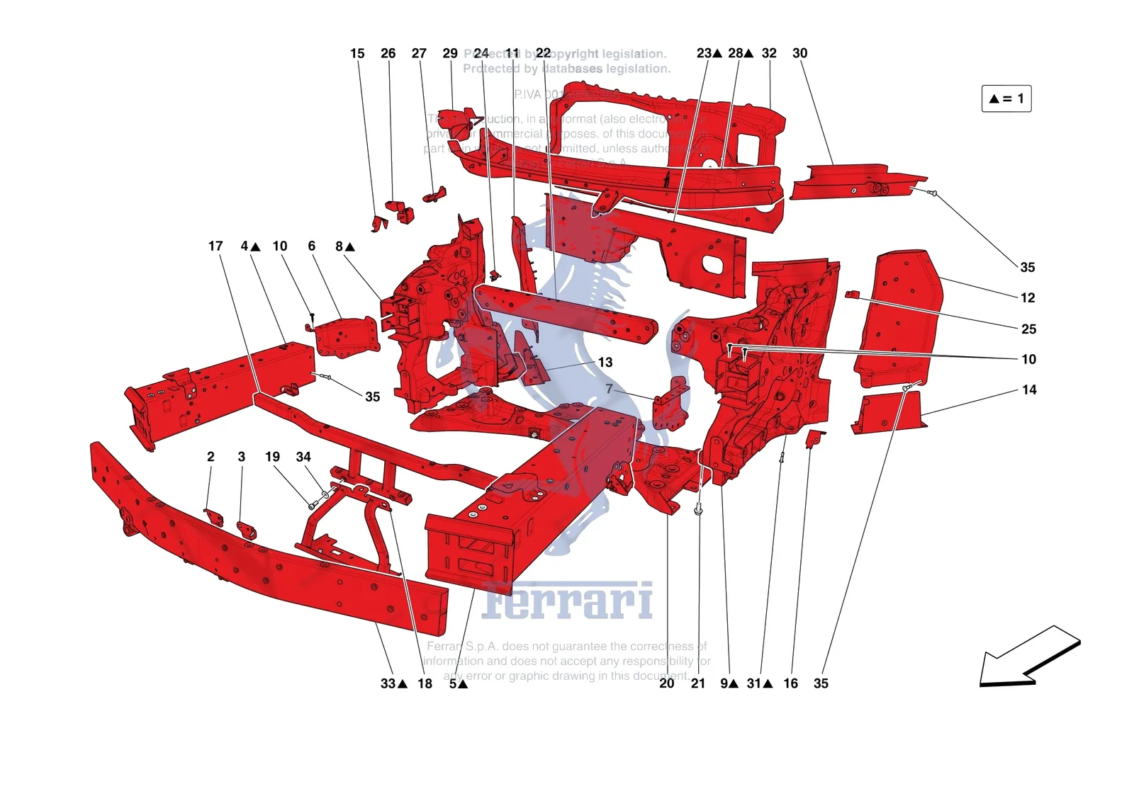 Ferrari SF90 XX Spider [VEHICLE TRIM] - E.01.01 - STRUCTURES AND ELEMENTS FRONT OF VEHICLE exploded diagram