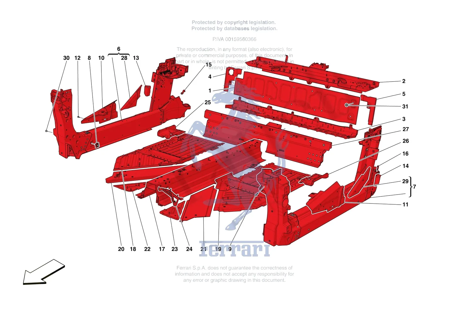 Ferrari SF90 XX Spider [VEHICLE TRIM] - E.01.02 - STRUCTURES AND ELEMENTS CENTRE OF VEHICLE exploded diagram
