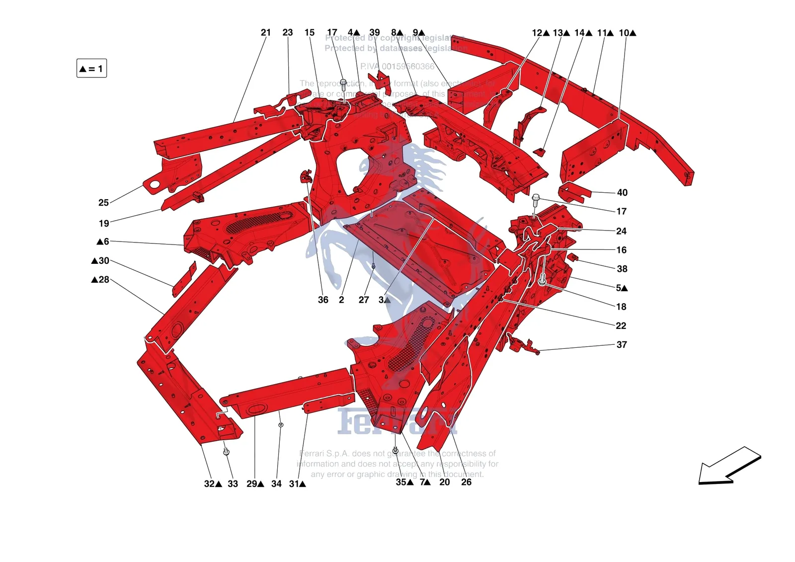 Ferrari SF90 XX Spider [VEHICLE TRIM] - E.01.03 - STRUCTURES AND ELEMENTS REAR OF VEHICLE exploded diagram