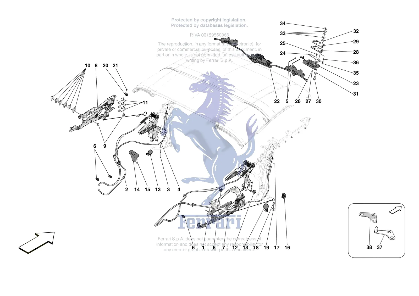 Ferrari SF90 XX Spider [VEHICLE TRIM] - E.13.02 - ROOF - KINEMATICS exploded diagram
