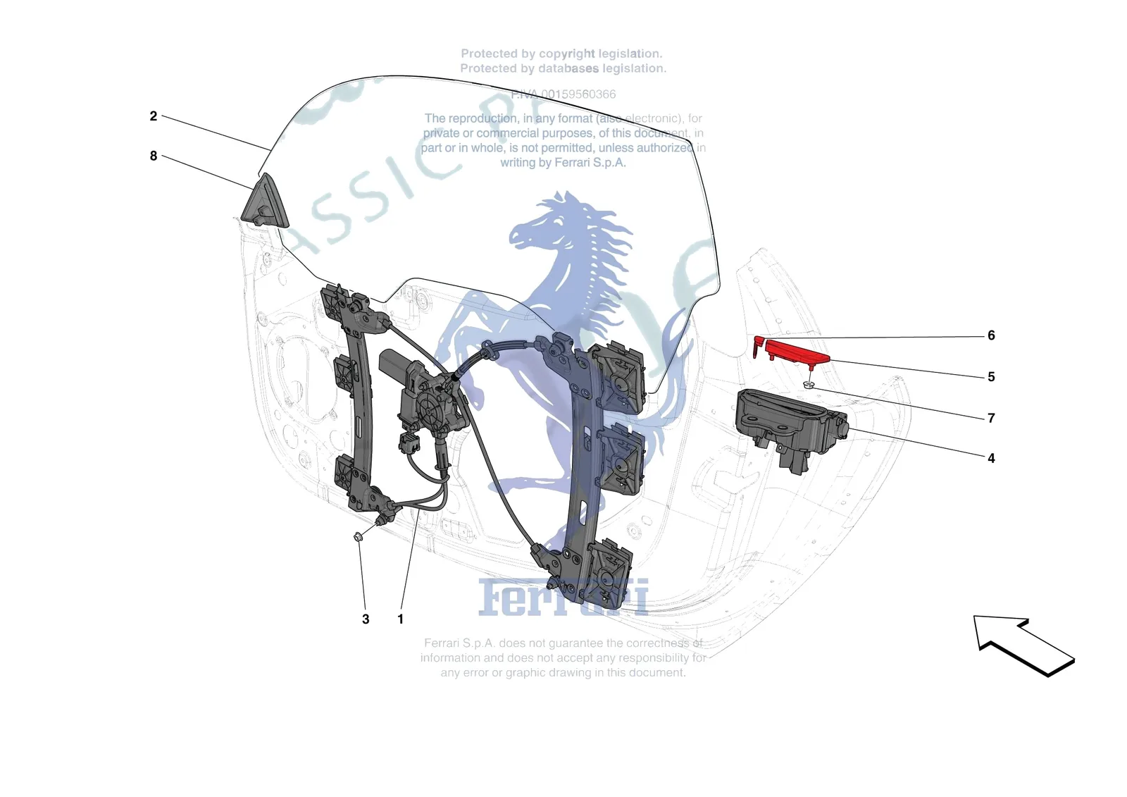 Ferrari SF90 XX Spider [VEHICLE TRIM] - E.29.03 - DOORS - WINDOW AND WINDOW LIFTER exploded diagram