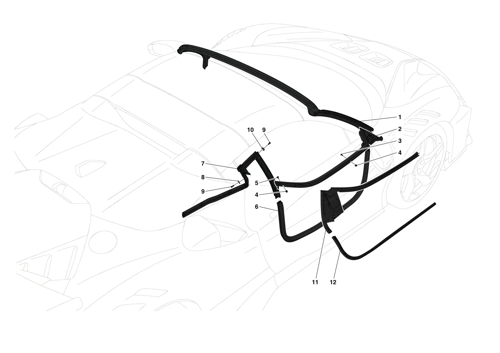 Ferrari SF90 XX Spider [VEHICLE TRIM] - E.32 - DOOR SEALS exploded diagram
