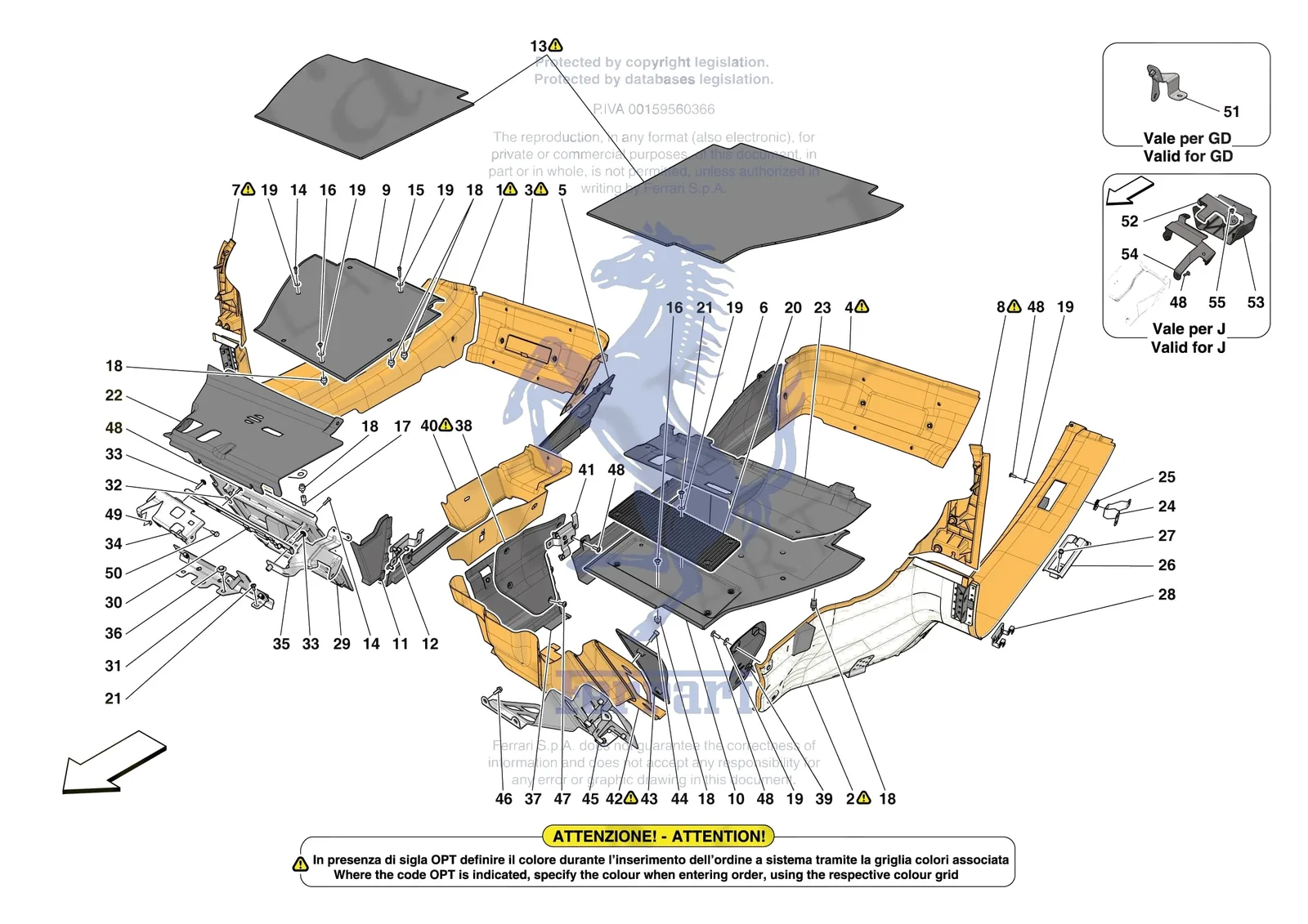 Ferrari SF90 XX Spider [VEHICLE TRIM] - E.44 - PASSENGER COMPARTMENT MATS exploded diagram