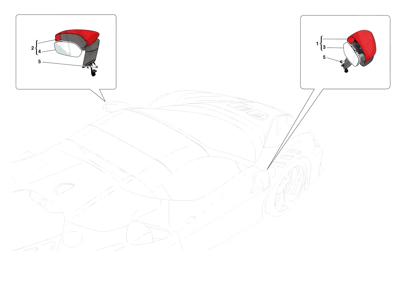 Ferrari SF90 XX Spider [VEHICLE TRIM] - E.54 - EXTERNAL REAR VIEW MIRRORS exploded diagram
