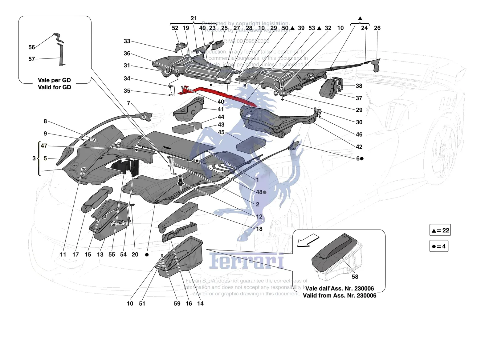 Ferrari SF90 XX Spider [VEHICLE TRIM] - E.60 - FRONT SUBSTRUCTURE TRIM exploded diagram
