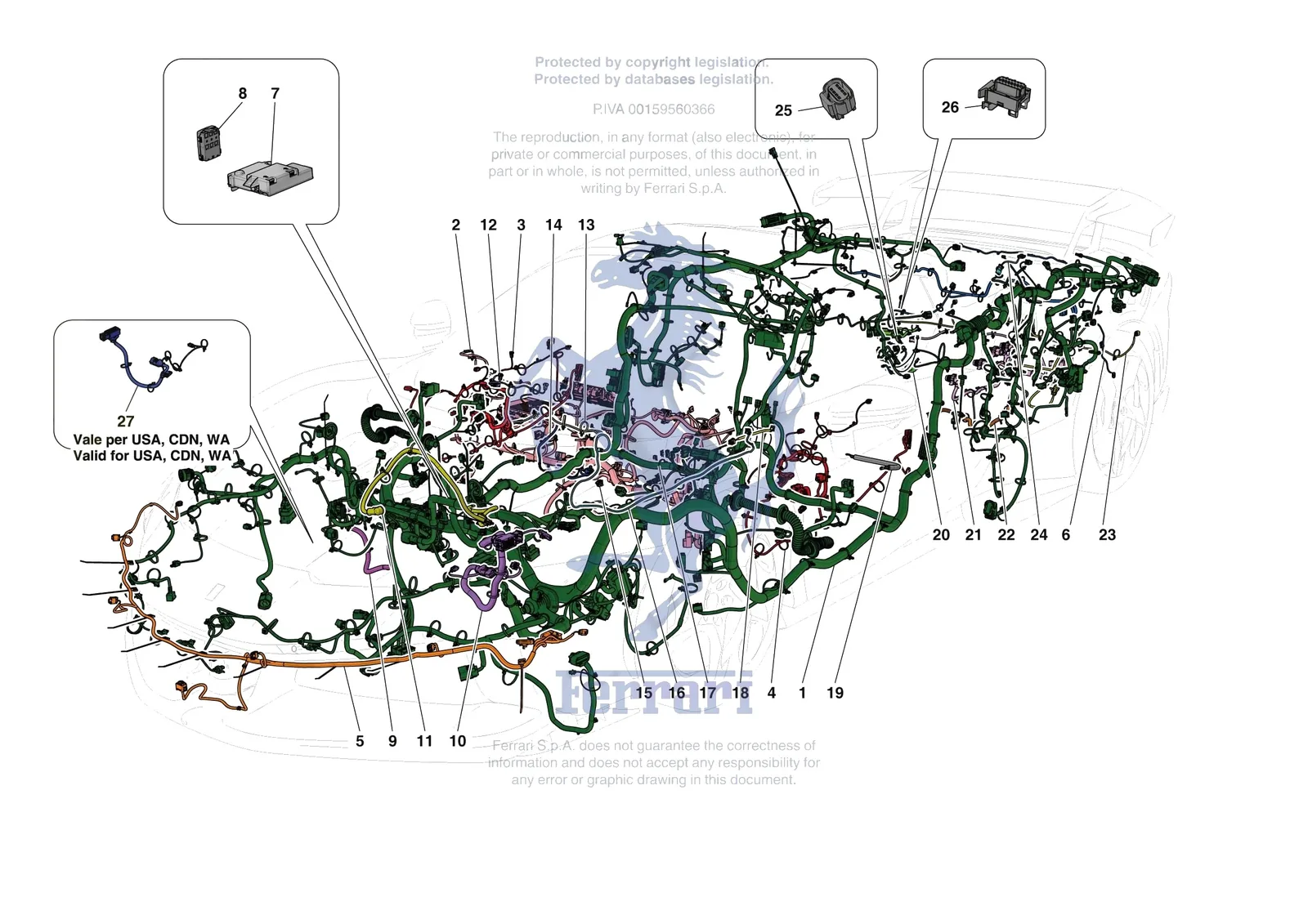 Ferrari SF90 XX Spider [ELECTRICAL SYSTEM] - F.07 - LOW VOLTAGE WIRING HARNESSES exploded diagram