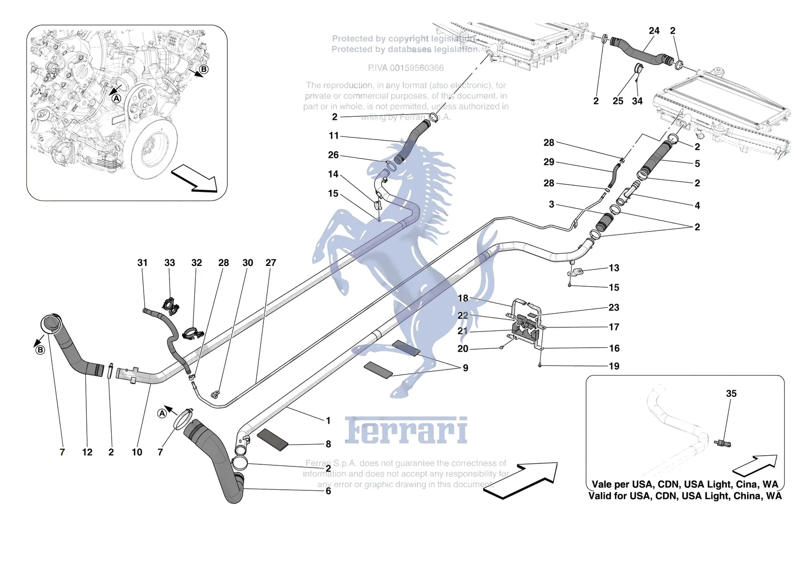 Ferrari SF90 XX Stradale [MECHANICAL SYSTEM] - D.16 - COOLING SYSTEM PIPES exploded diagram