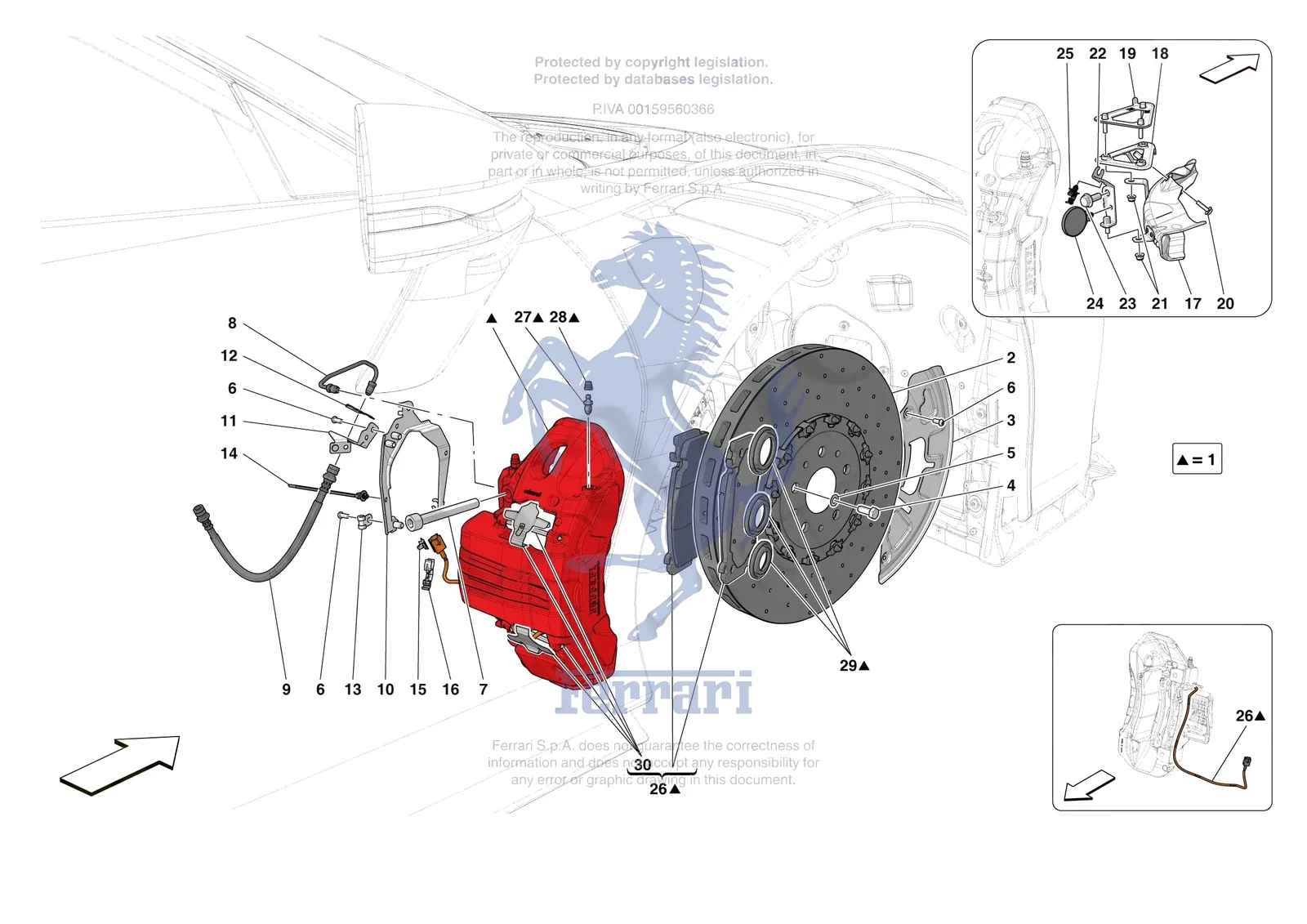 Ferrari SF90 XX Stradale [MECHANICAL SYSTEM] - D.25.03 - FRONT SUSPENSION - CALIPERS AND DISCS exploded diagram