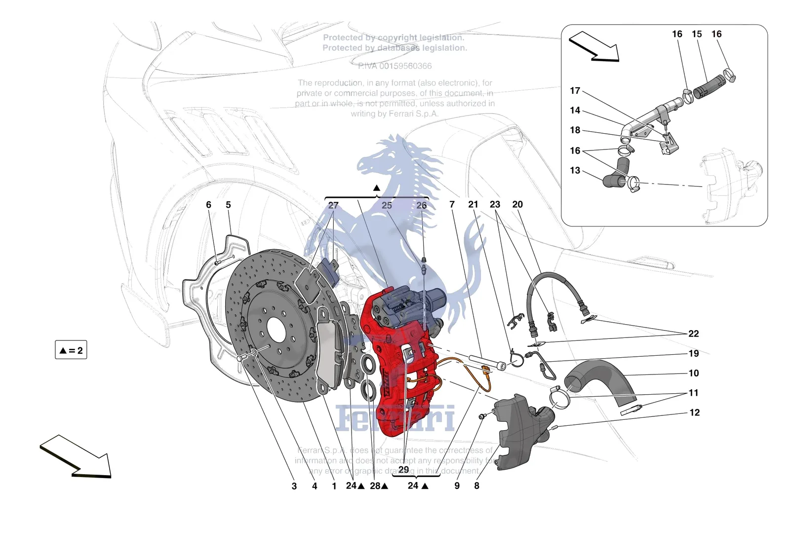 Ferrari SF90 XX Stradale [MECHANICAL SYSTEM] - D.27.03 - REAR SUSPENSION - CALIPERS AND DISCS exploded diagram